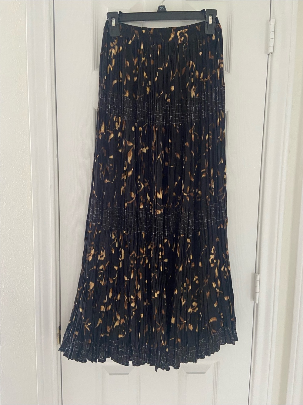 Black and Gold Pleated Maxi Skirt - Women's Flowing Tiered Skirt